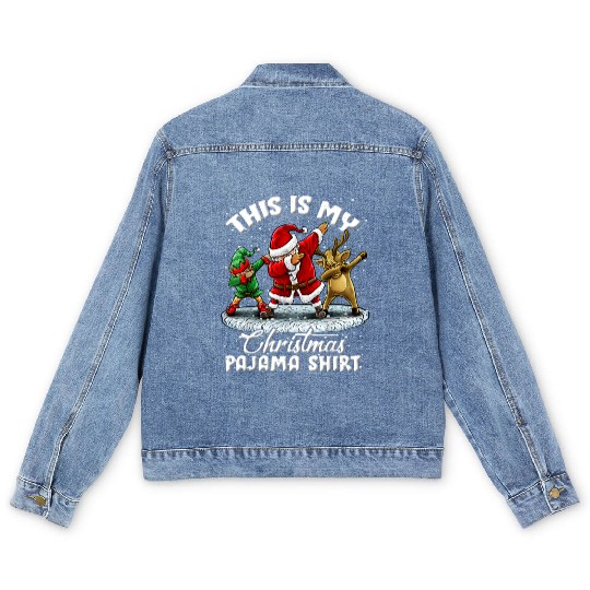 This Is My Christmas Pajama Dabbing Santa Elf Men's Denim Jackets