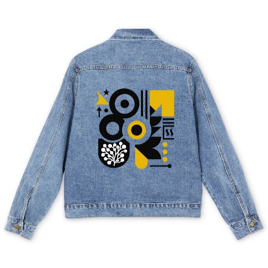 Bold Black & White Geometric Pattern with Yellow Men's Denim Jackets