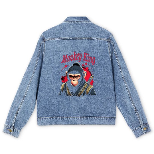 Monkey King Warrior – Bold Samurai Ape Artwork Men's Denim Jackets