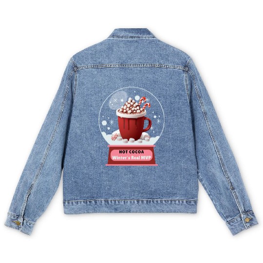 Hot Cocoa, Winter's Real MVP – Cozy Snow Globe Men's Denim Jackets