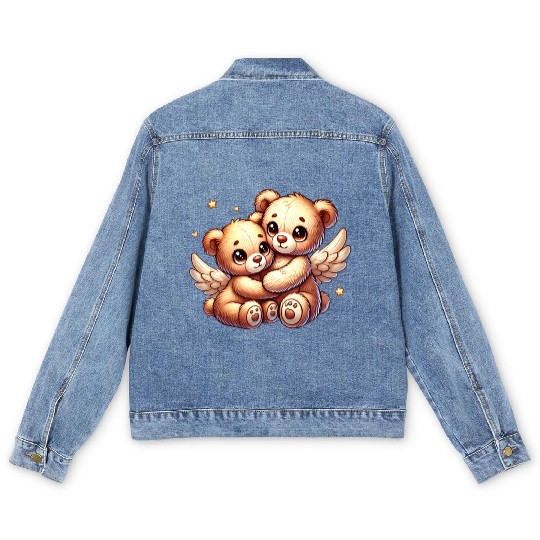 cute angel teddy bears in a loving embrace Men's Denim Jackets