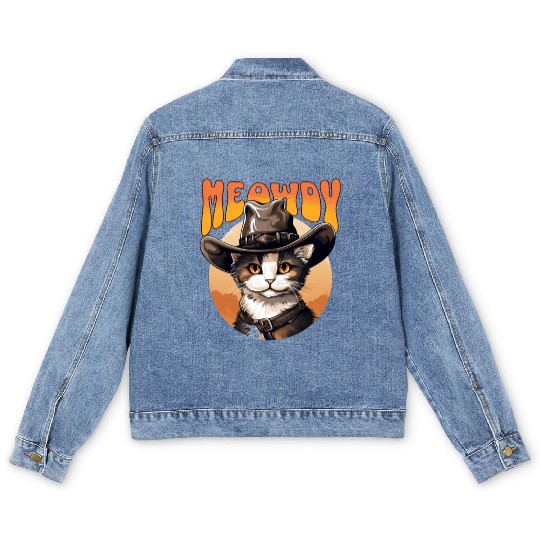 Meowdy Cowboy Cat Funny Howdy Meowdy Cowboy Cat Men's Denim Jackets