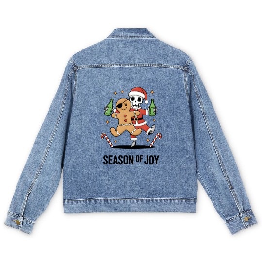 Season of joy: Gingerbread Pirate & Skeleton santa Men's Denim Jackets