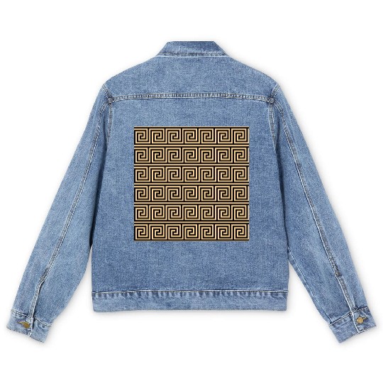 Greek Meander Key Squares Pattern Brown Men's Denim Jackets