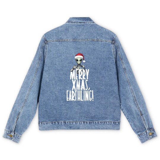 Happy Xmas Earthling Alien Christmas Men's Denim Jackets