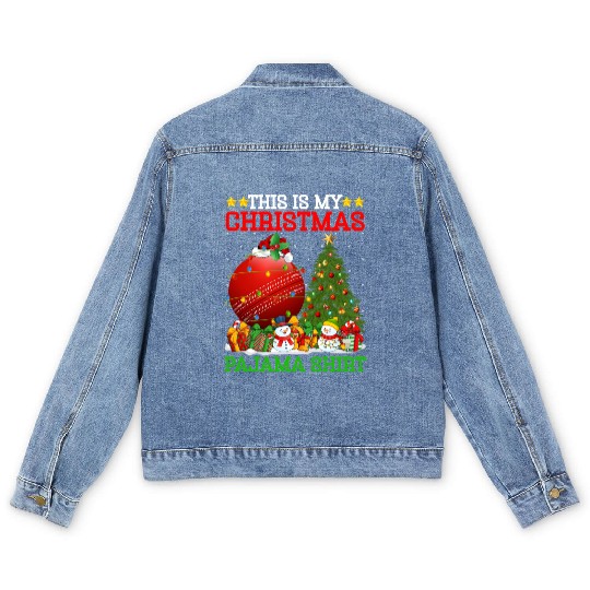 Cricket Ball Christmas Tree Lights Men's Denim Jackets