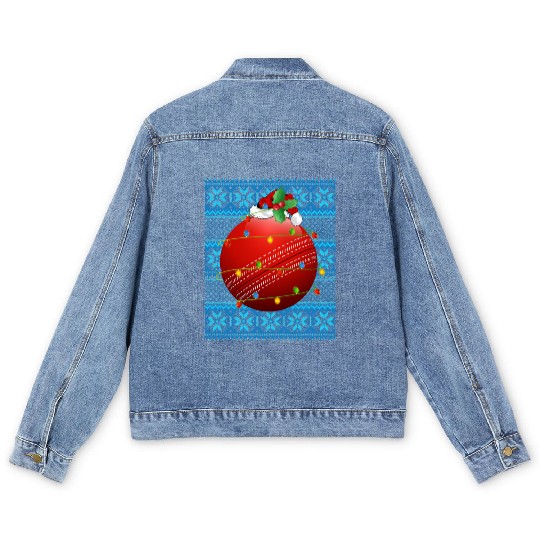Cricket Ball Christmas Lights Men's Denim Jackets