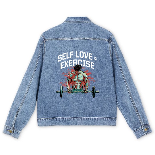 Self Love Exercise Workout Motivational Quote Gym Men's Denim Jackets