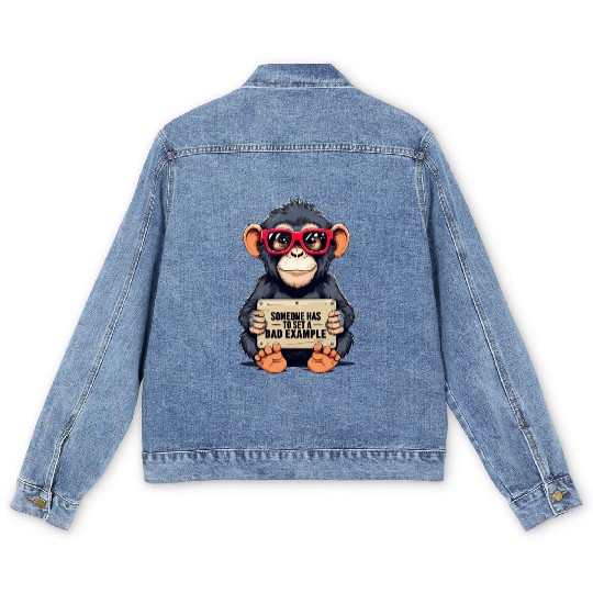 Playful Chimpanzee with Sunglasses and Humorous Men's Denim Jackets