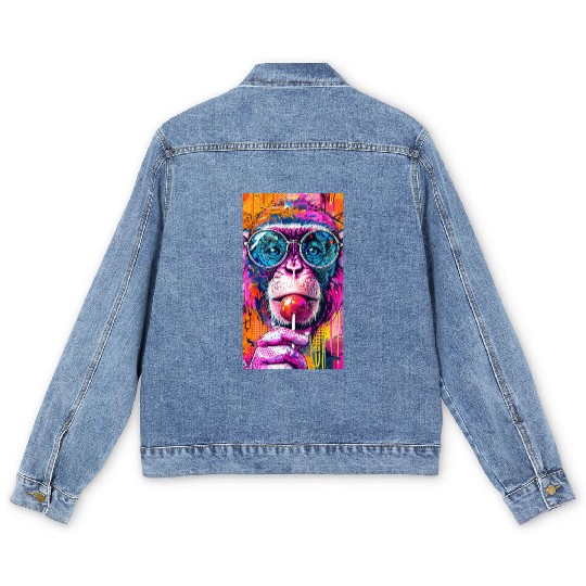 Digital Art Monkey With Lollipop Graffiti Elements Men's Denim Jackets