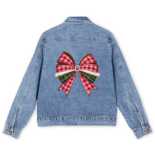 Christmas Coquette Bow, Christmas Men's Denim Jackets