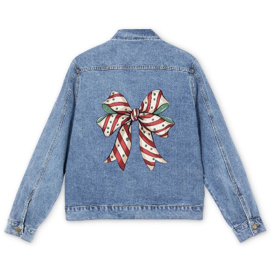 Christmas Coquette bow, Christmas Retro Men's Denim Jackets