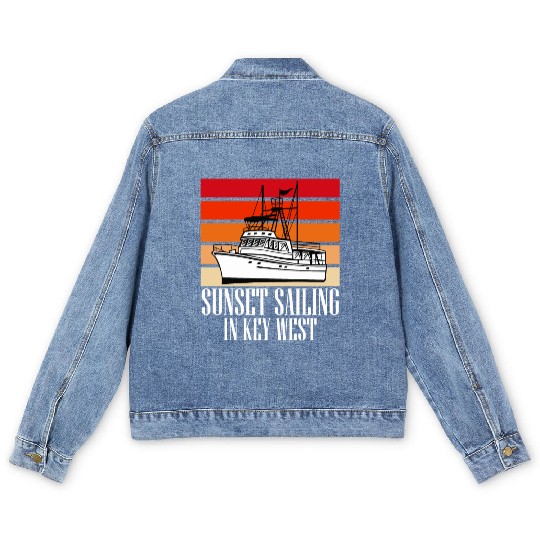 Florida SUNSET SAILING IN KEY-WEST Sunshine-State Men's Denim Jackets
