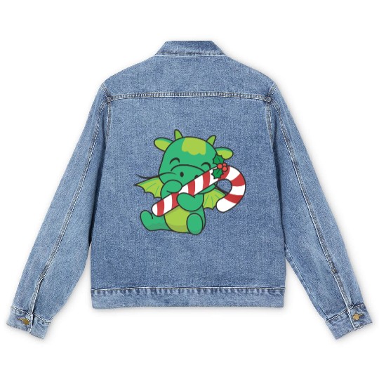 Dragon Christmas Candy Cane Cute Dragon Men's Denim Jackets