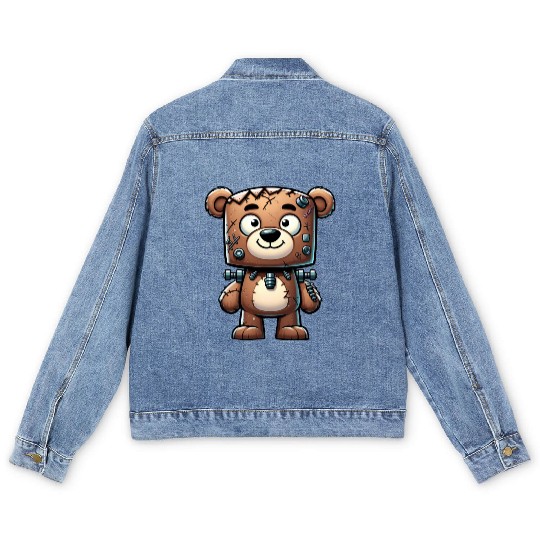 Funny Halloween Zombie Bear Monster Cartoon Men's Denim Jackets