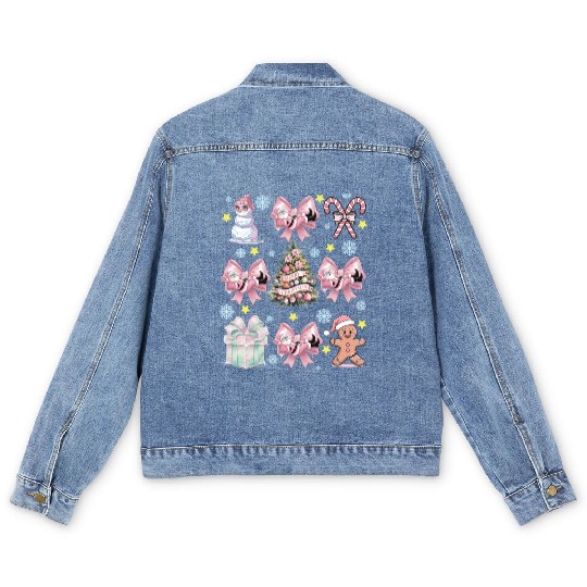 Merry Christmas, Christmas Coquette Bow Men's Denim Jackets