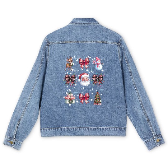 Christmas Coquette Bow, Cute Christmas Santa Men's Denim Jackets