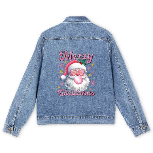 Merry Christmas, Christmas Vingtage, Preppy Santa Men's Denim Jackets
