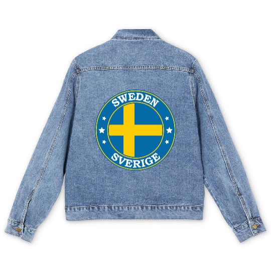 Sweden Flag Round Circle Emblem Men's Denim Jackets