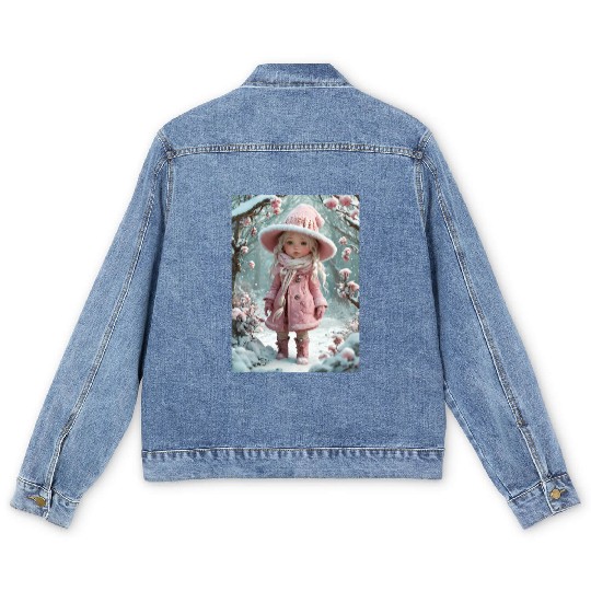 Full body of a realistic sweetness baby chibi girl Men's Denim Jackets