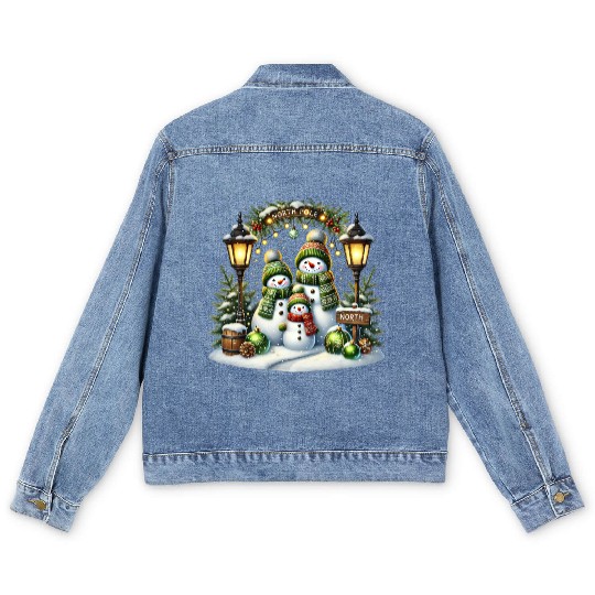 Snowman Christmas, Merry Christmas Men's Denim Jackets