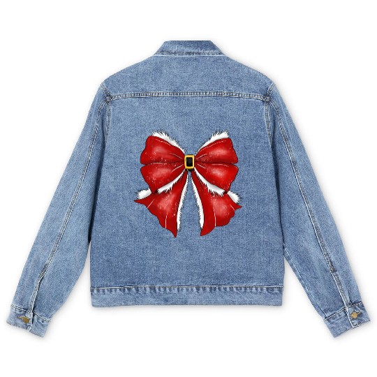 Christmas Coquette Bow, Cute Christmas Men's Denim Jackets