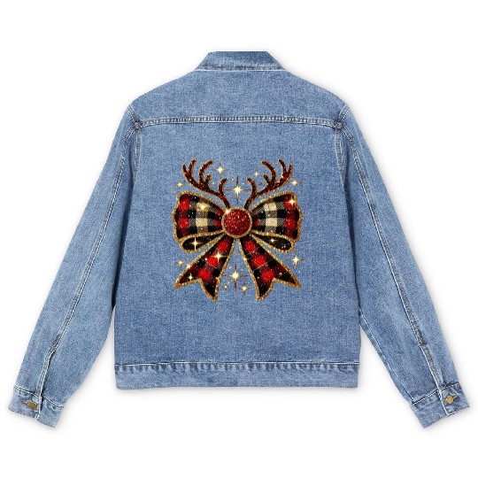 Christmas Reindeer Bow, Merry Christmas Men's Denim Jackets