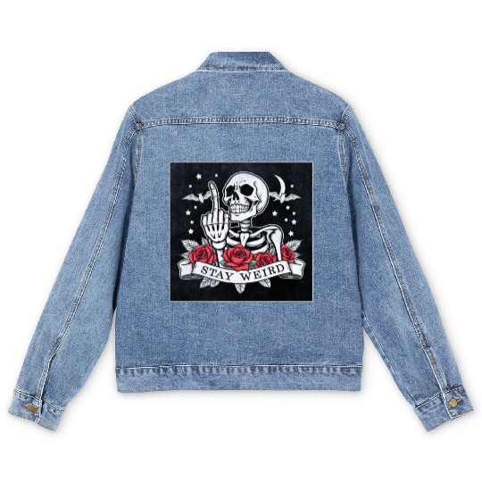 Stay weird skeleton middle finger Men's Denim Jackets