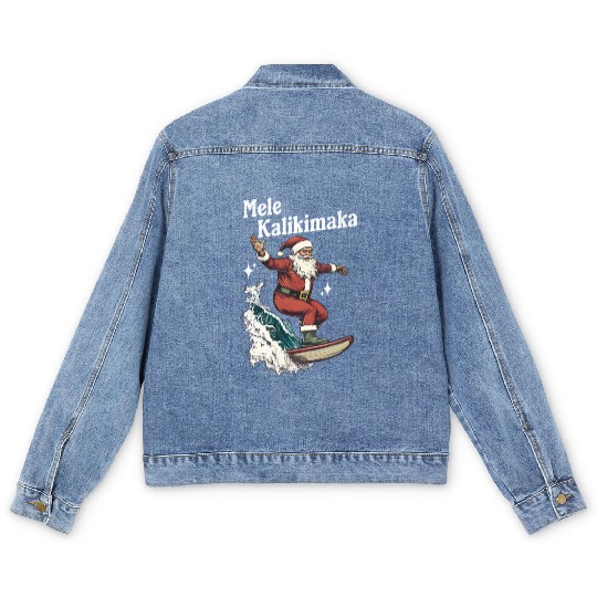 Mele Kalikimaka Hawaiian Christmas Surfing Santa Men's Denim Jackets