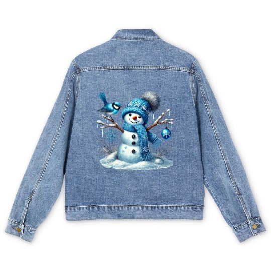 Snowman Christmas, Funny Snowman Men's Denim Jackets