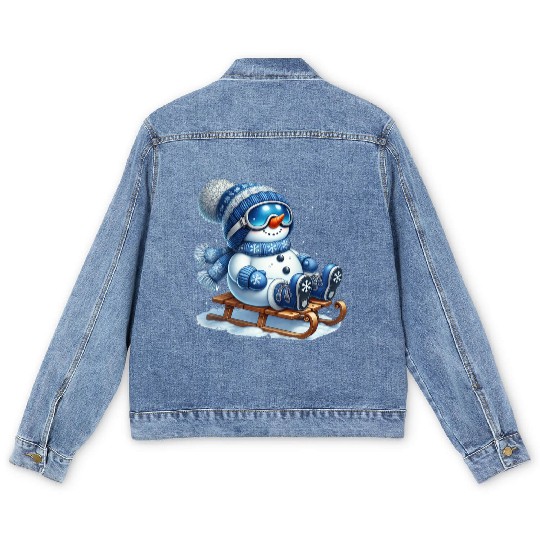 Snowman Christmas, Funny Snowman Men's Denim Jackets