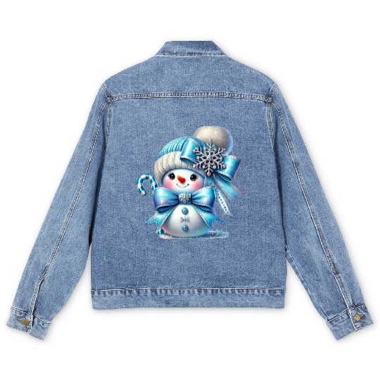 Cute Snowman, Christmas Snowman, Merry Christmas Men's Denim Jackets