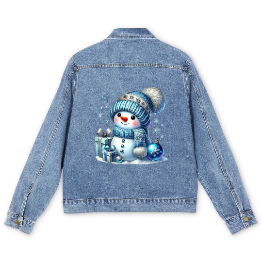 Cute Snowman, Christmas Snowman, Merry Christmas Men's Denim Jackets