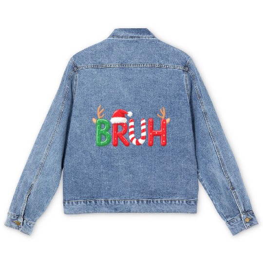 Bruh Christmas Reindeer Candy Cane Funny Holiday Men's Denim Jackets