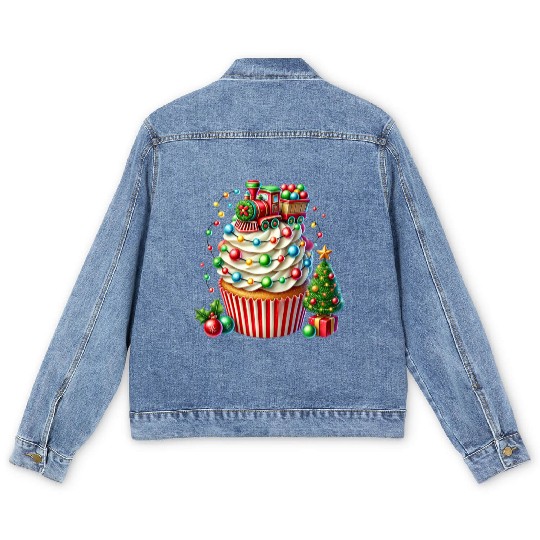 Christmas ice cream, Merry Christmas Men's Denim Jackets