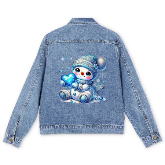 Snowman Christmas, Cute Christmas Men's Denim Jackets