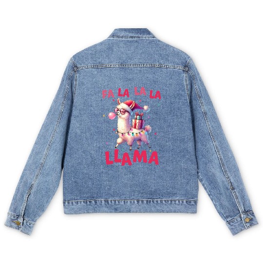 Fa La La La Llama, Merry Christmas Men's Denim Jackets