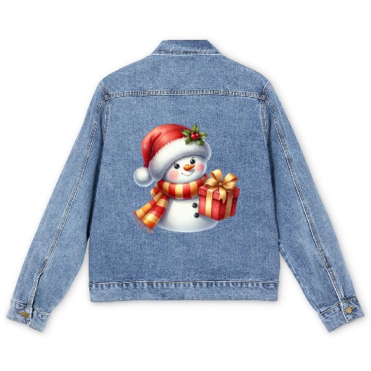 Snowman Christmas, Cute Christmas, Christmas Men's Denim Jackets