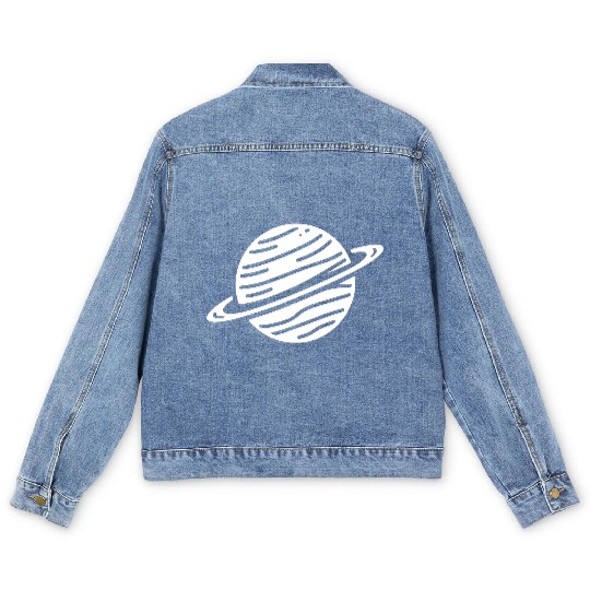 Minimalistic Saturn Planet Space Vector path38 Men's Denim Jackets
