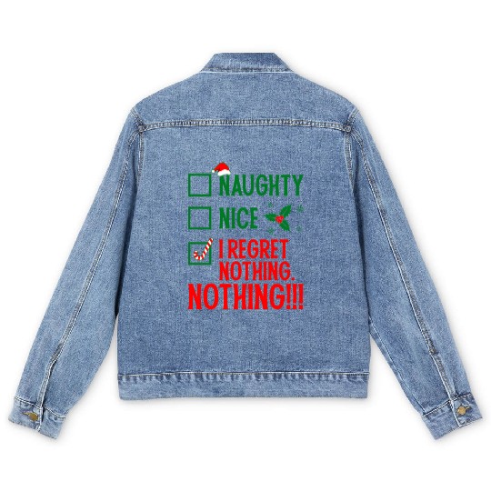 Naughty, Nice, No Regrets Christmas Men's Denim Jackets