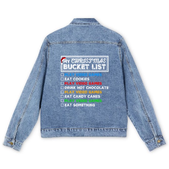 Christmas Bucket List Video Games Xmas Gamer Men's Denim Jackets