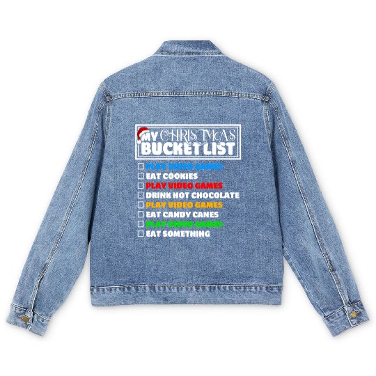 Christmas Bucket List Video Games Xmas Gamer Men's Denim Jackets