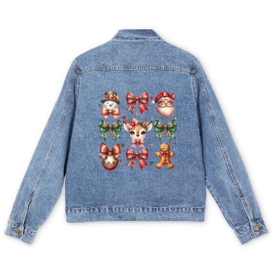 Christmas Coquette Bow Retro Christmas Men's Denim Jackets