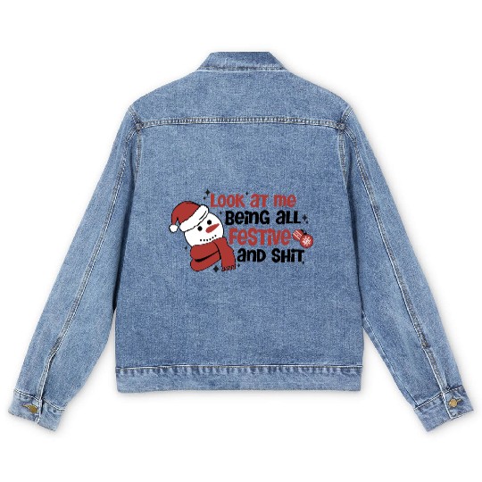 Snowman Christmas, Merry Christmas Men's Denim Jackets