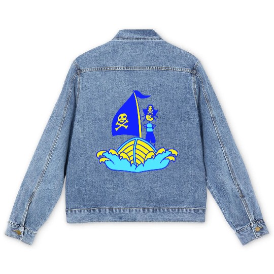 Pirate Ship Child Captain Bad Buccaneer Boy Waves Men's Denim Jackets