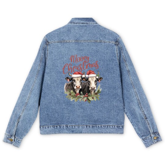 Christmas Farm, Merry Christmas Men's Denim Jackets