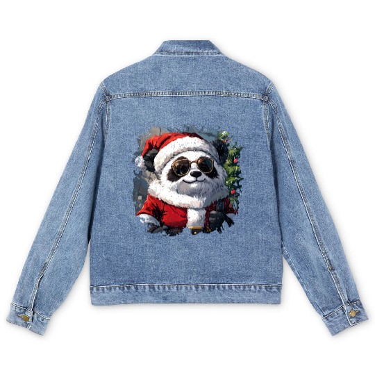 Panda Santa Claus Men's Denim Jackets
