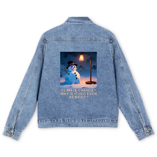 Frosty Snowman Under Street Lights Christmas Men's Denim Jackets