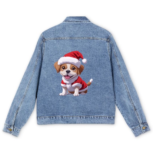 Santa Paws: The Cutest Christmas Puppy Men's Denim Jackets
