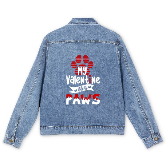 My valentine has paws For dog lovers Men's Denim Jackets